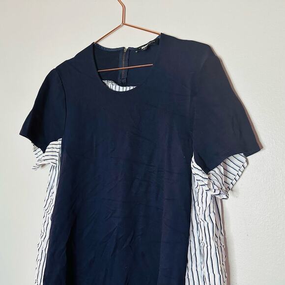 Slate & Willow Maternity Navy Stripe Crepe Pleated Back Shift Dress Size Large - Picture 5 of 12